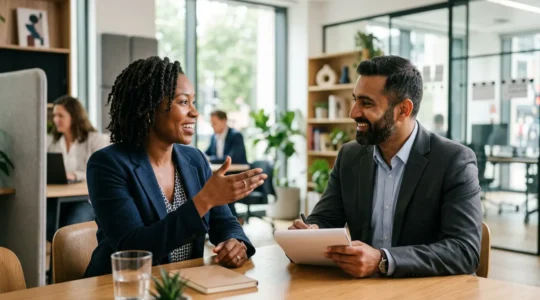 Professionelle Business-Kommunikation zwischen Menschen in modernem Arbeitsumfeld
